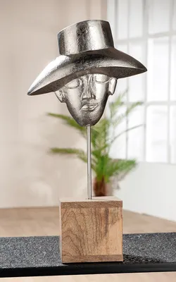 Produktbild von Gilde Skulptur, Gesicht, "Luca", Aluminium, Mangoholz, silberfarben, VE 2, L. 10 cm, B. 21 cm, H. 41 cm Höhe: 41.00 cm Breite: 21.00 cm Tiefe: 10.00cm  51761