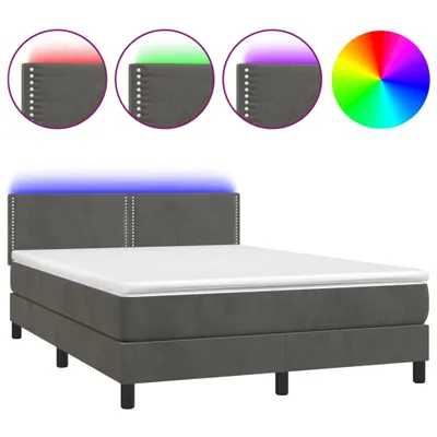 Immagine prodotto di vidaXL Letto a molle con materasso e LED grigio scuro 140x190 cm in velluto