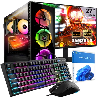 Produktbild von KRAFTPC Gaming PC Komplett-Set AMD Ryzen5 5600GT - Radeon VEGA Grafik - 500GB M.2 SSD -16GB DDR4 - Win11 - WLAN - Samsung 27" TFT - Tastatur/Maus