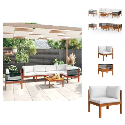 Image de vidaXL Ensemble de salon de jardin 7 pièces avec coussins blanc crème Acacia massif - Ensembles de meubles de jardin