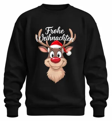 Zdjęcie produktu dla Merry Christmas Reindeer Rudolf Christmas Hat Funny Cartoon Uni Bluza rozpinana, czarny, L
