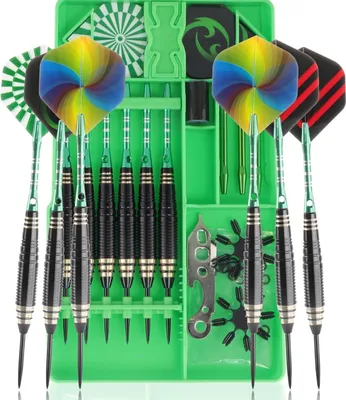 Obrázek produktu pro CareGames profesionální sada šipek s kovovým hrotem 24g - 6 kusů v přepravním boxu - hliníkové letky, letky, chrániče, příslušenství