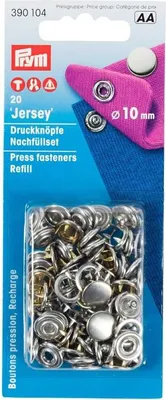 Zdjęcie produktu dla Naciskowe guziki Jersey, 10 mm, 20 szt., gładka główka, srebrne