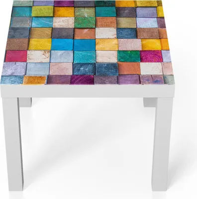 Produktbild von DEQORI Couchtisch 55x55 cm Weiß 'Buntes Holzmosaik' Glas Beistelltisch