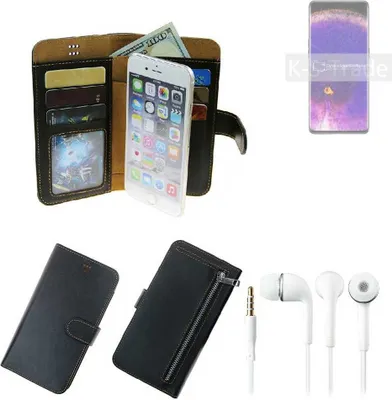 Produktbild von TOP SET Handy Hülle Schutz Hülle kompatibel mit Oppo Find X5  schwarz aus Kunstleder + Kopfhörer Smartphone Tasche vollwertige Geldbörse