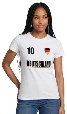 Produktbild von Spreadshirt Deutschland Nummer 10 Fußball Fan Deutschlandflagge Frauen T-Shirt, L, Weiß