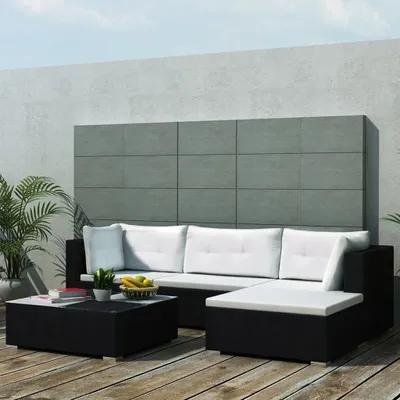Produktbild von vidaXL 5-dielna záhradná obývacia súprava s vankúšmi Poly Rattan Black