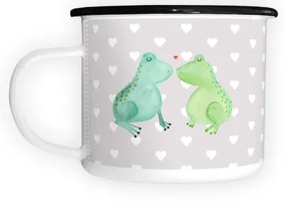 Produktbild von Mr. & Mrs. Panda Metallbecher Frosch Liebe - Grau Pastell - Geschenk, Pott, Frösche, Emaille Becher, Campingbecher, Teetasse, Tasse, Große, Freundin, Küssen, Verlobt