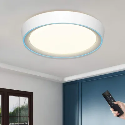 Produktbild von JDONG Runde LED Deckenleuchte mit blauer Randbeleuchtung, dimmbar 2800K-6500K, Helligkeit 5%-100%, mit Fernbedienung, Ø40cm, Höhe 7cm
