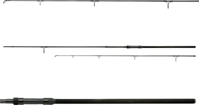 Three fishing rods are shown, one above the other, against a white background. The bottom rod is a close-up of the handle and reel seat.