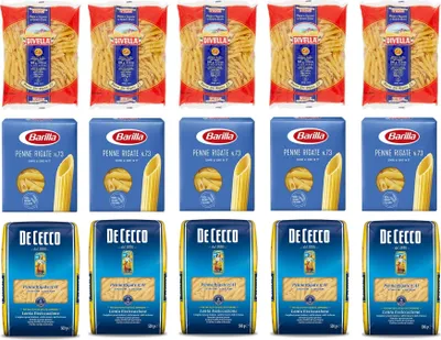 Produktbild von Testpaket Penne Rigate Barilla Divella De Cecco Italienische Kurze Pasta ( 15 x 500g ) Nudeln
