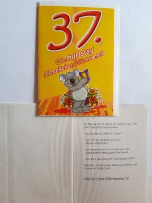 Produktbild von 1 Glückwunschkarte, 37. Geburtstag, Doppelkarte m. Umschlag, Koala Geschenke