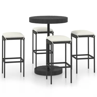 Produktbild von vidaXL 5-tlg. Gartenbar-Set mit Kissen Poly Rattan Schwarz