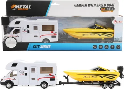 Produktbild von Toi-Toys Camper mit Speedboat zurückziehen 1:48