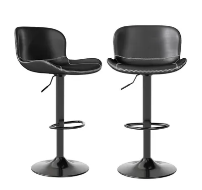 Produktbild von Barhocker 2er Set, höhenverstellbar, Kunstleder, wasserdicht, verschleißfest, mit Lehne, drehbar, modern, Schwarz