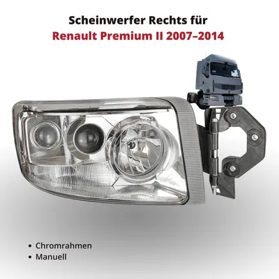 Immagine prodotto di Faro anteriore destro per Renault Premium II 2007–2014 | Cornice cromata | Regolazione manuale | OEM 5010578476