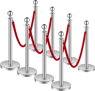 Immagine prodotto di SucceBuy sistema di controllo della folla 8 set con pali barriera argentati 4 corde di velluto rosso Base cava riempita di sabbia