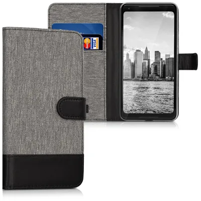 Produktbild von kwmobile Wallet Case kompatibel mit Google Pixel 2 XL - Hülle mit Ständer - Handyhülle Kartenfächer Grau Schwarz