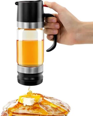 Produktbild von Glas Honingbehälter - Drip Free Glas - Honigdispenser - mit Handgriff - Einhandbetrieb - Behälter für Honig, Ahornsirup, Tee, Öl, Schokoladensoße