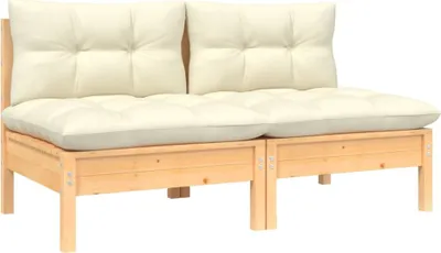 Produktbild von Gartensofa 2-Sitzer mit Kissen in Creme Massivholz Kiefer