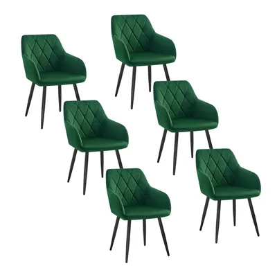 Produktbild von WOLTU 6er Set Esszimmerstühle mit Armlehne Rückenlehne, Stuhl im Esszimmer mit Samtbezug, bequemer Polsterstuhl, Küchenstuhl mit Metallbeinen, Dunkelgrün