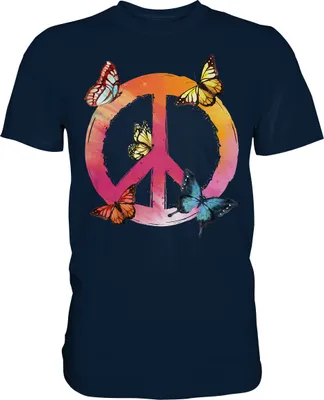 Produktbild von Buntes Peace Symbol Frauen Schmetterling T-Shirt – Navy / S