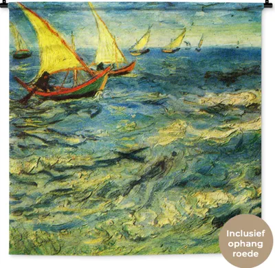 Produktbild von MuchoWow® Wandteppich Wandbehang Fischerboote auf dem Meer - Vincent van Gogh 150x150 cm Tapisserie Dekoration Wandtuch - Wohnaccessoires - Modernes