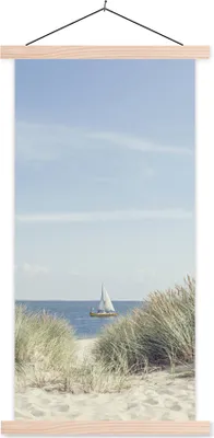 Produktbild von MuchoWow® Textilposter Nordsee - Dünen - Boot 60x120 cm mit holzfarbenen Rahmen - Holz