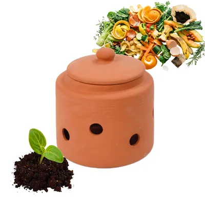 Produktbild von Relaxdays Wurmkomposter zum Eingraben, 1 L, Wurmturm für Küchenabfälle, Deckel, Komposter Garten & Beet, Ton, terrakotta
