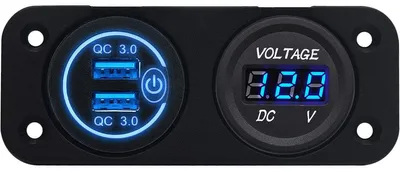 Produktbild von ProRide USB-Autolader, 2 Ports, QC3.0 18W, Voltmeter, Schalter, 12V, IP54