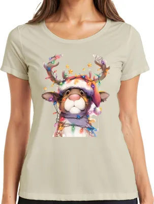 Produktbild von Rentier Lichterkette Weihnachten niedlich Geschenk Retro Damen T-Shirt, Natur, XL