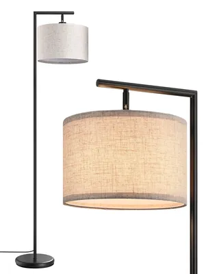 Image de Lampe sur pied EDISHINE, lampe courbée pour salon avec ampoule LED, abat-jour en lin réglable, lampe sur pied noire