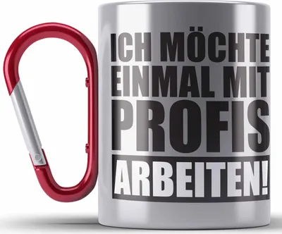 Produktbild von Trendation -  Ich Möchte Einmal Mit Profis Arbeiten Lustige BüroEdelstahl Tasse Karabiner mit Spruch für Kollege Kollegin Büro Edelstahl Tasse Karabiner Arbeit (Rot)