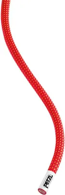 imprägniertes Halbseil mit gelben Mustern und weißem Endstück mit Petzl-Logo