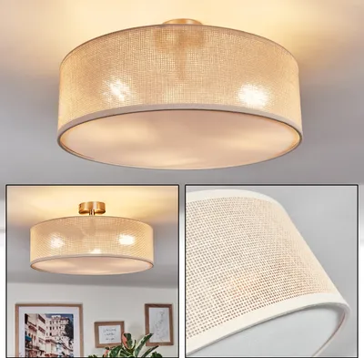 Produktbild von Mels Deckenlampe aus Metall/Papiergeflecht/Stoff/Kunststoff in Natur/Weiß