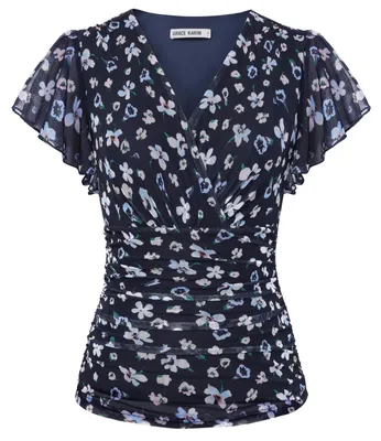 Productafbeelding van Bohemian Ruffle Sleeve Blouse - Donkerblauw