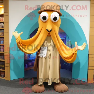 Produktbild von Maskottchenkostüm REDBROKOLY Gold Squid mit Henley-Shirt und Schals