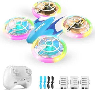 Produktbild von Mini Drohne für Kinder ab 6 Jahren – LED Quadcopter mit 360°-Flip – 3 Akkus, bis zu 30 Min. Flugzeit – Höhenhaltung, 3 Geschwindigkeiten – Indoor & Outdoor – Blau