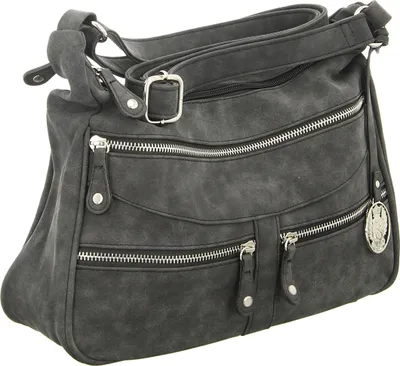Produktbild von Handtasche T3548-BK Schwarz glattes Kunstleder 29x23x9 cm mit 2 Hauptfächern und Reißverschluss