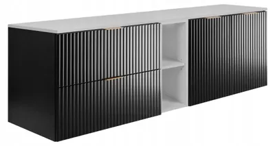 Produktbild von Rodan Waschbeckenunterschrank 160cm - Schwarz-Weiß - Badmöbel Set - Hängend - FLOW