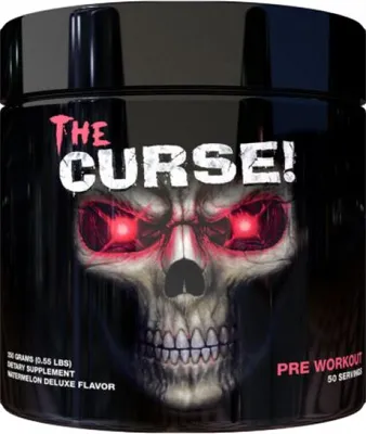 A black container of pre-workout supplement with a skull graphic.