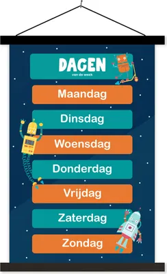 Produktbild von MuchoWow® Textilposter Kindergarten - Bildung - Tage - Jungen - Mädchen - Kinder - Blau - Kind 40x60 cm mit schwarzem Rahmen - Wanddekorationen