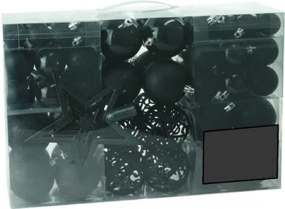 Produktbild von 100 Weihnachtskugeln Schwarz mit Stern Baumspitze