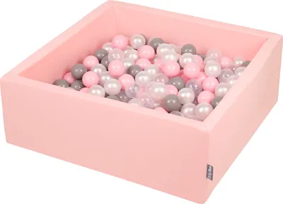 Produktbild von KiddyMoon bällebad 90x30cm/300 bälle ∅ 7cm bällepool mit bunten bällen für babys kinder quadrat, rosa:perle/grau/transparent/puderrosa