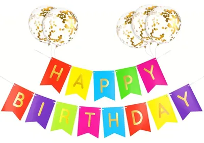 Produktbild von Bunte Geburtstagsbanner Mit Goldenen Konfetti-Ballons