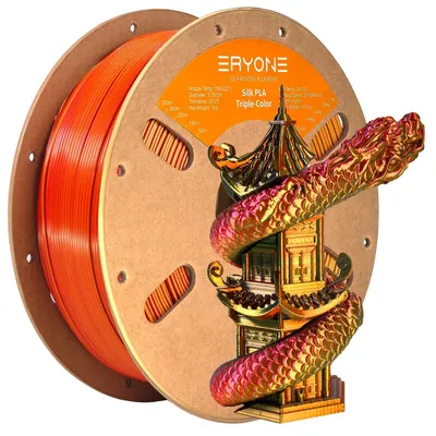 Produktbild von Silk PLA 3D Drucker Filament - Tri-Color 1,75 mm - 1 kg Spule - Hohe Glanzoptik - ±0,03 mm Toleranz - 190–220°C - Schwarz Rot Gold