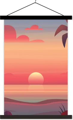 Produktbild von MuchoWow® Textilposter Strand - Retro - Meer 60x90 cm mit schwarzem Rahmen - Poster Wohnzimmer