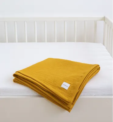 Produktbild von Musselin Decke 150x200 cm SENFGELB – EINLAGIG 100% Baumwolle