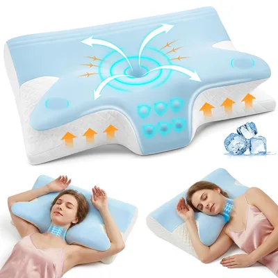 Immagine prodotto di Omgoods - Cuscino ergonomico per il collo 2-in-1 - Altezza regolabile, memory foam