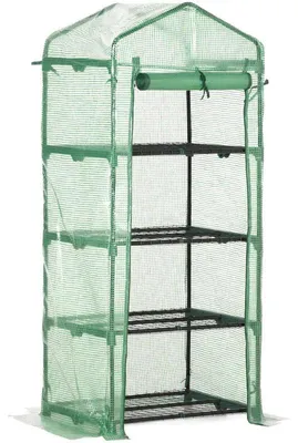 Image de Mini-serre en plastique avec 4 étagères | Couleur : Vert | Dimensions : 60 x 160 x 65 cm